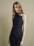 someonesometimes Cutout Ruched Panel Slim Fit Korean Casual Women Navy Poly Cotton Tank Tops