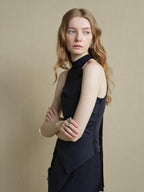 someonesometimes Cutout Ruched Panel Slim Fit Korean Casual Women Navy Poly Cotton Tank Tops