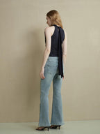 someonesometimes Cutout Ruched Panel Slim Fit Korean Casual Women Navy Poly Cotton Tank Tops