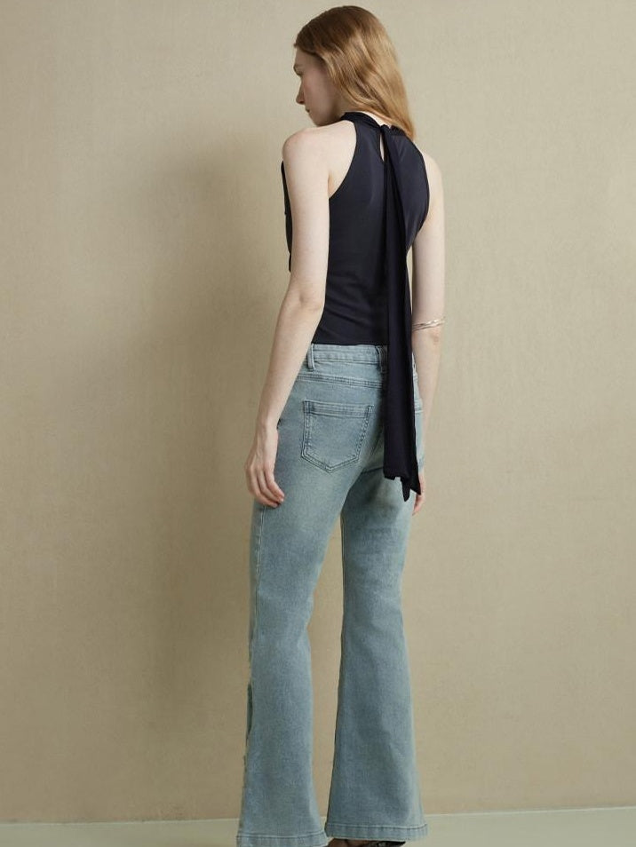 someonesometimes Cutout Ruched Panel Slim Fit Korean Casual Women Navy Poly Cotton Tank Tops