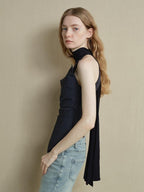 someonesometimes Cutout Ruched Panel Slim Fit Korean Casual Women Navy Poly Cotton Tank Tops