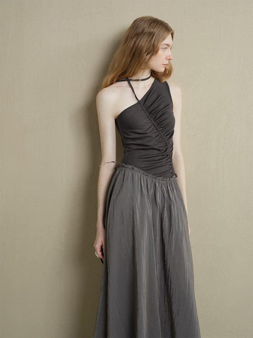 someonesometimes Elegant High Waist Lyocell Aline Spaghetti Strap Sleeveless Maxi Dresses