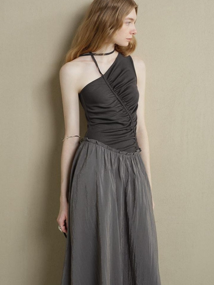 someonesometimes Elegant High Waist Lyocell Aline Spaghetti Strap Sleeveless Maxi Dresses