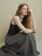 someonesometimes Elegant High Waist Lyocell Aline Spaghetti Strap Sleeveless Maxi Dresses