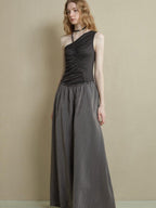 someonesometimes Elegant High Waist Lyocell Aline Spaghetti Strap Sleeveless Maxi Dresses