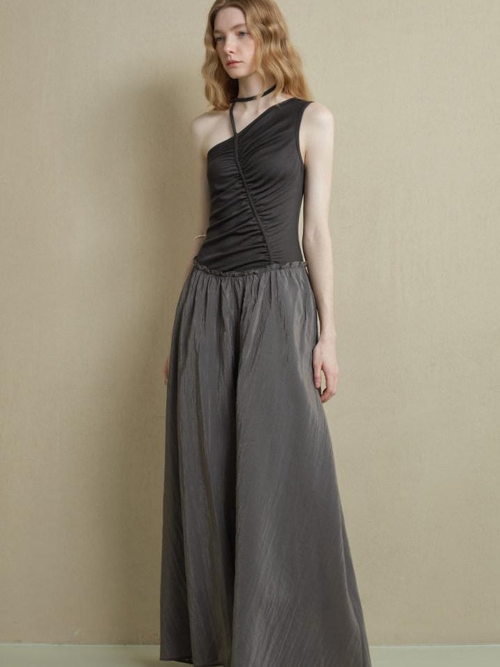 someonesometimes Elegant High Waist Lyocell Aline Spaghetti Strap Sleeveless Maxi Dresses