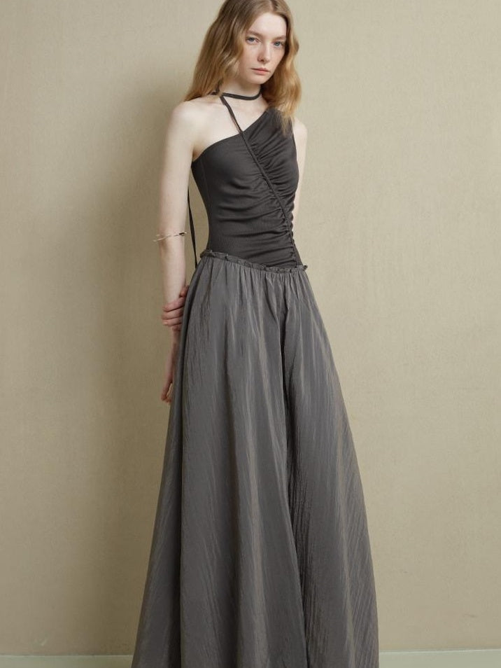 someonesometimes Elegant High Waist Lyocell Aline Spaghetti Strap Sleeveless Maxi Dresses