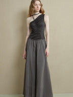 someonesometimes Elegant High Waist Lyocell Aline Spaghetti Strap Sleeveless Maxi Dresses