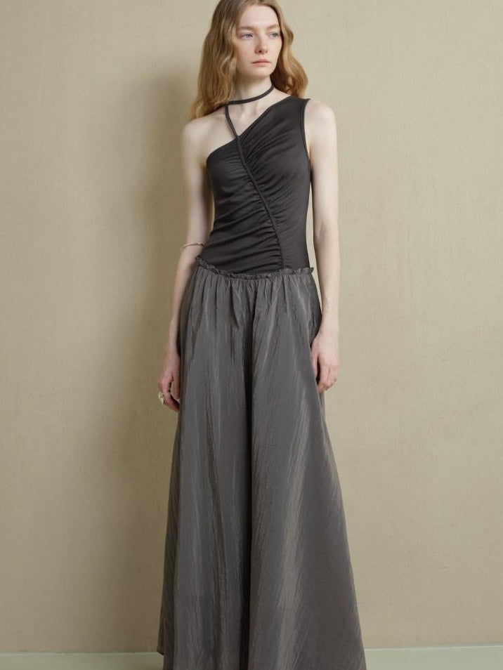 someonesometimes Elegant High Waist Lyocell Aline Spaghetti Strap Sleeveless Maxi Dresses