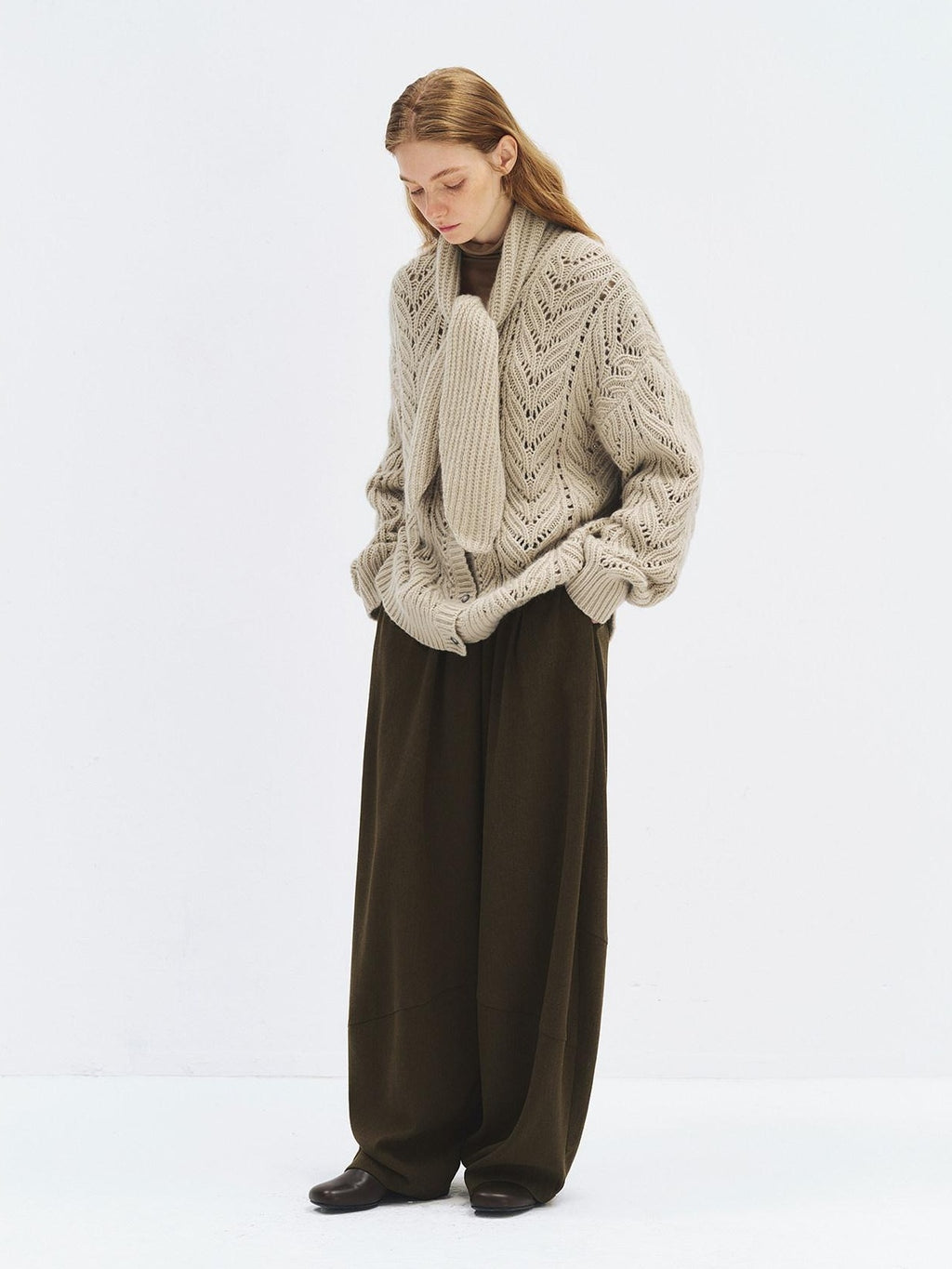 someonesometimes High Waist Cozy Olive Brown Casual Straight Hem Women Wide Leg Pants