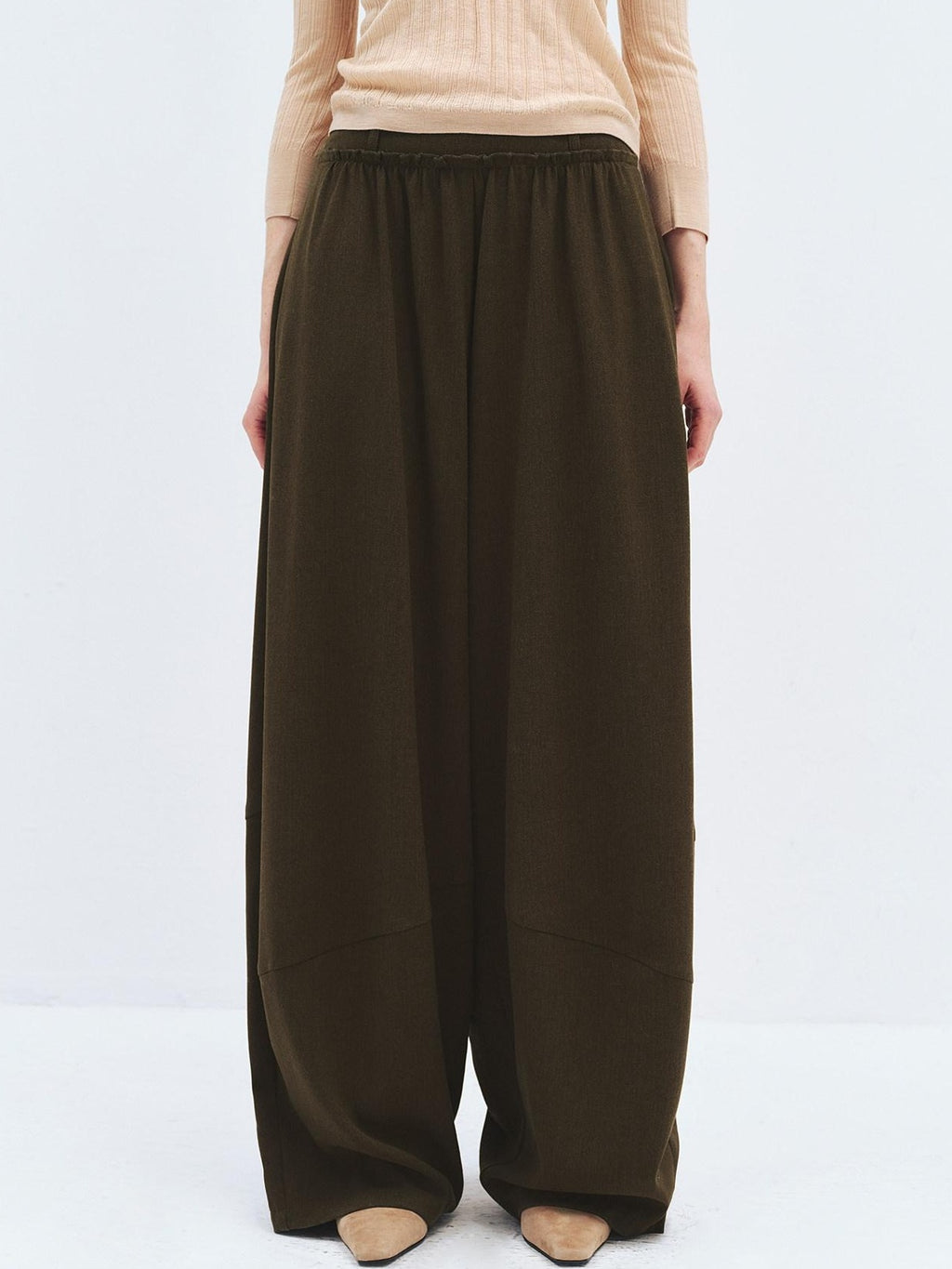 someonesometimes High Waist Cozy Olive Brown Casual Straight Hem Women Wide Leg Pants