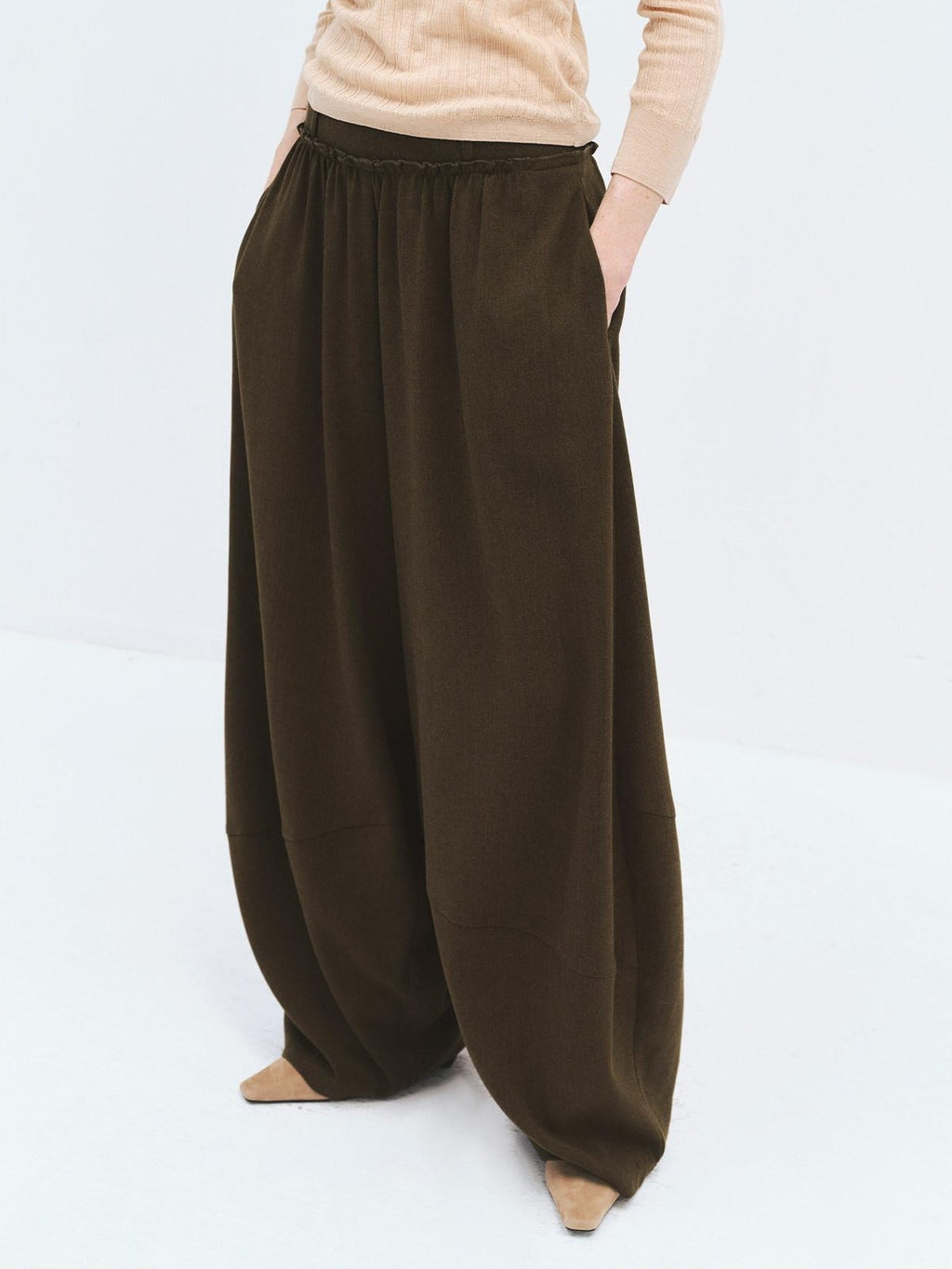 someonesometimes High Waist Cozy Olive Brown Casual Straight Hem Women Wide Leg Pants
