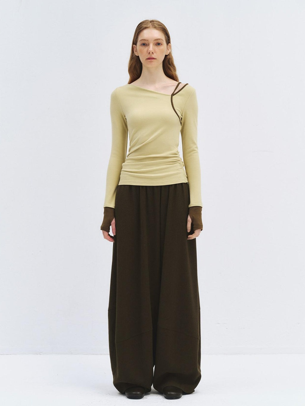 someonesometimes High Waist Cozy Olive Brown Casual Straight Hem Women Wide Leg Pants