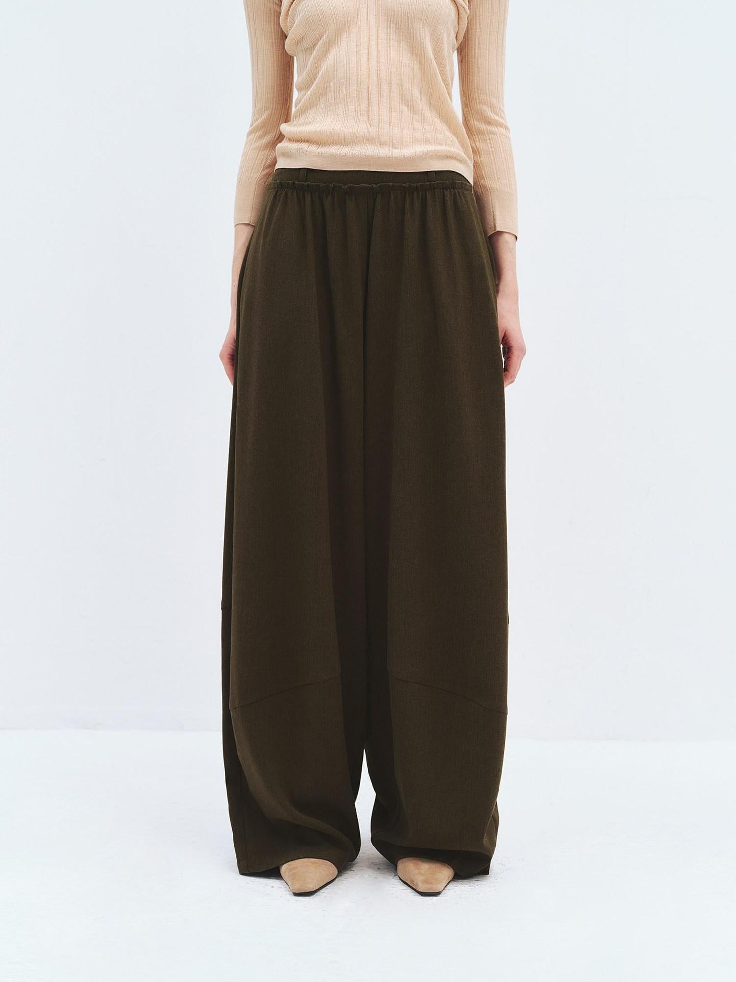 someonesometimes High Waist Cozy Olive Brown Casual Straight Hem Women Wide Leg Pants