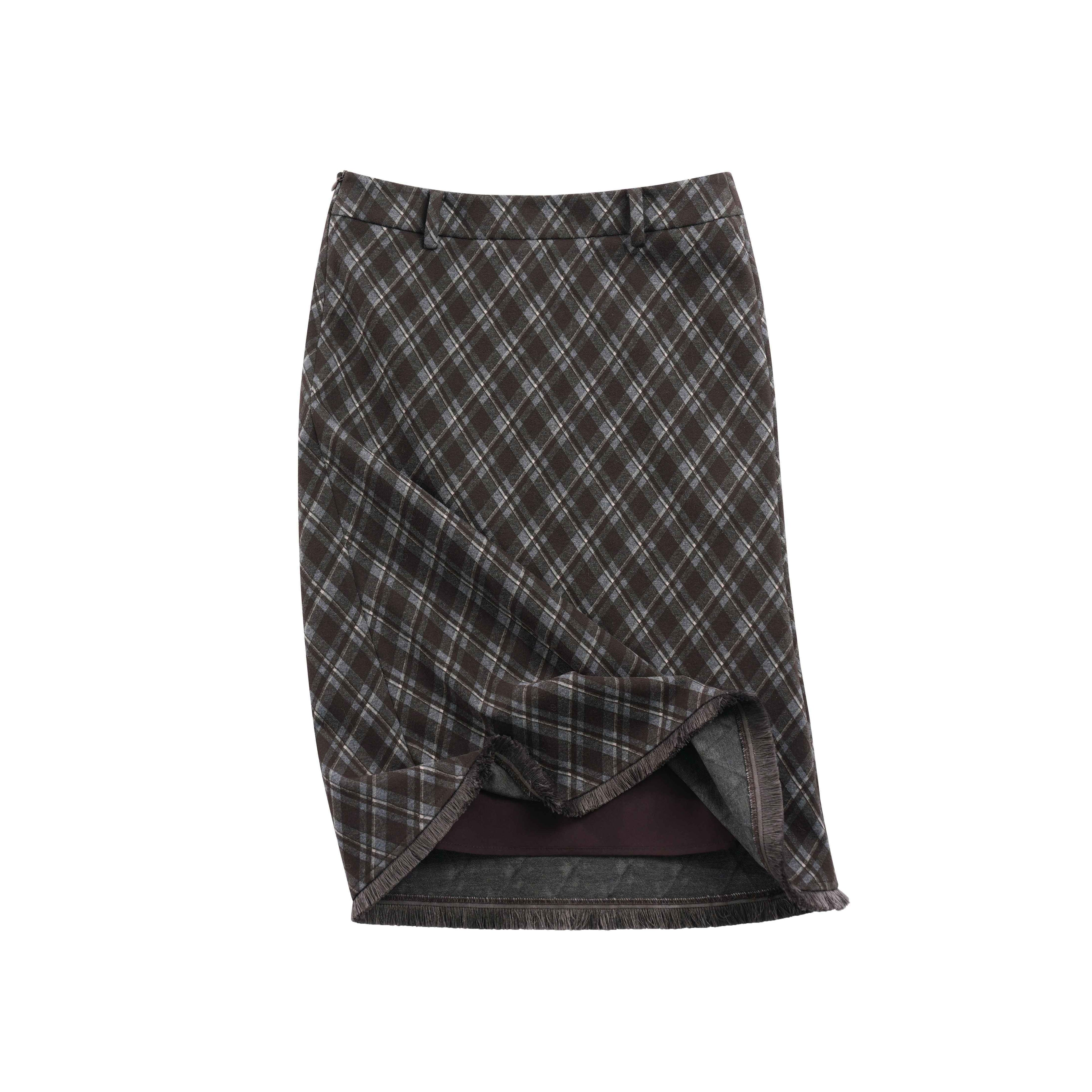 someonesometimes_High_Waist_Slim_H_Line_Casual_Women_Daily_Grey_Brown_Diamond_Check_Midi_Skirts_MISSTT
