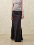 someonesometimes High Waist Streamline Slim Cotton Lyocell Mix Back Zip Fishtail Skirt