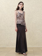 someonesometimes High Waist Streamline Slim Cotton Lyocell Mix Back Zip Fishtail Skirt
