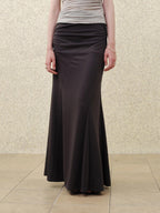 someonesometimes High Waist Streamline Slim Cotton Lyocell Mix Back Zip Fishtail Skirt