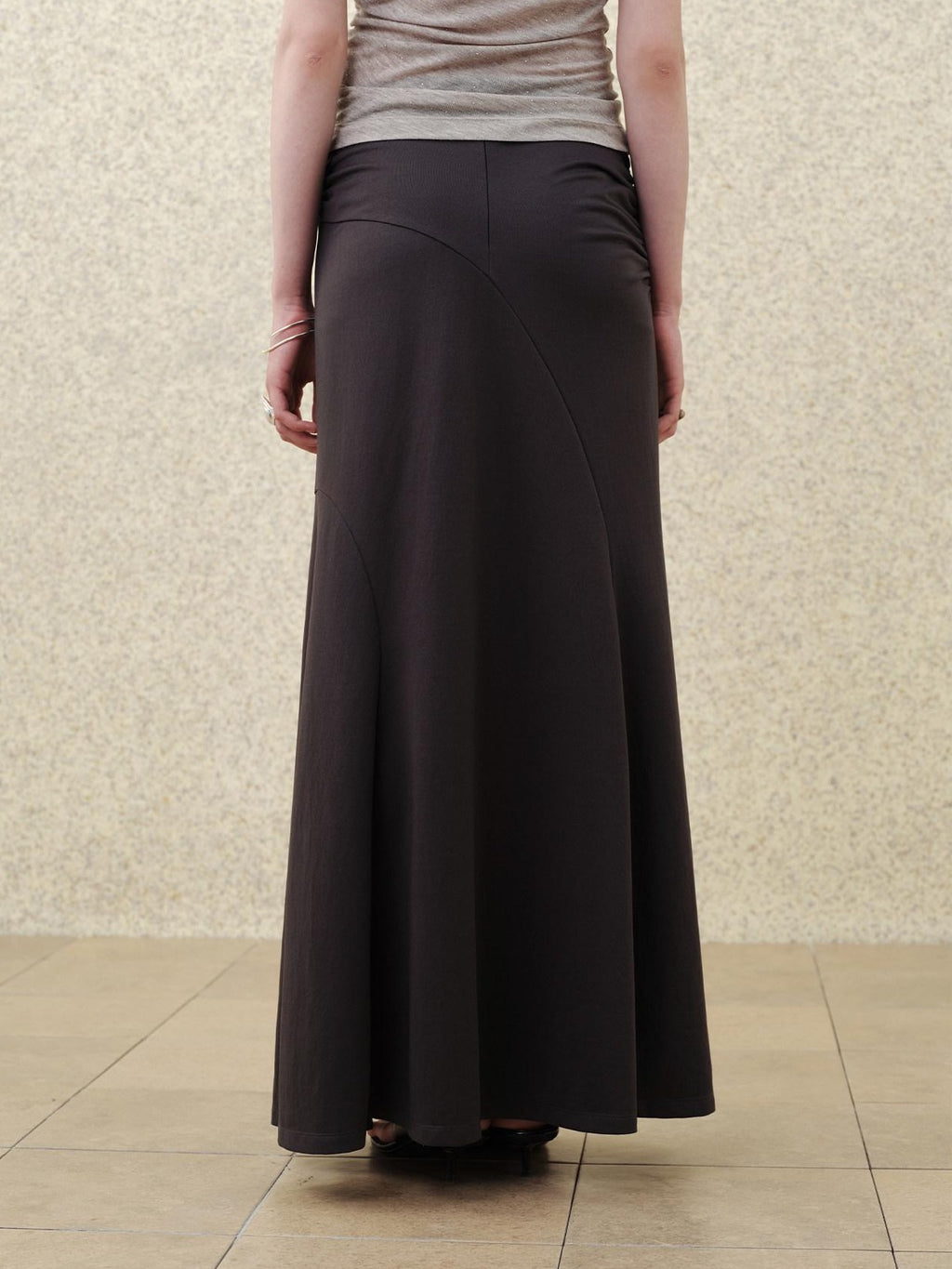 someonesometimes High Waist Streamline Slim Cotton Lyocell Mix Back Zip Fishtail Skirt