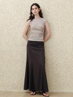 someonesometimes High Waist Streamline Slim Cotton Lyocell Mix Back Zip Fishtail Skirt