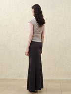 someonesometimes High Waist Streamline Slim Cotton Lyocell Mix Back Zip Fishtail Skirt