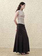 someonesometimes High Waist Streamline Slim Cotton Lyocell Mix Back Zip Fishtail Skirt