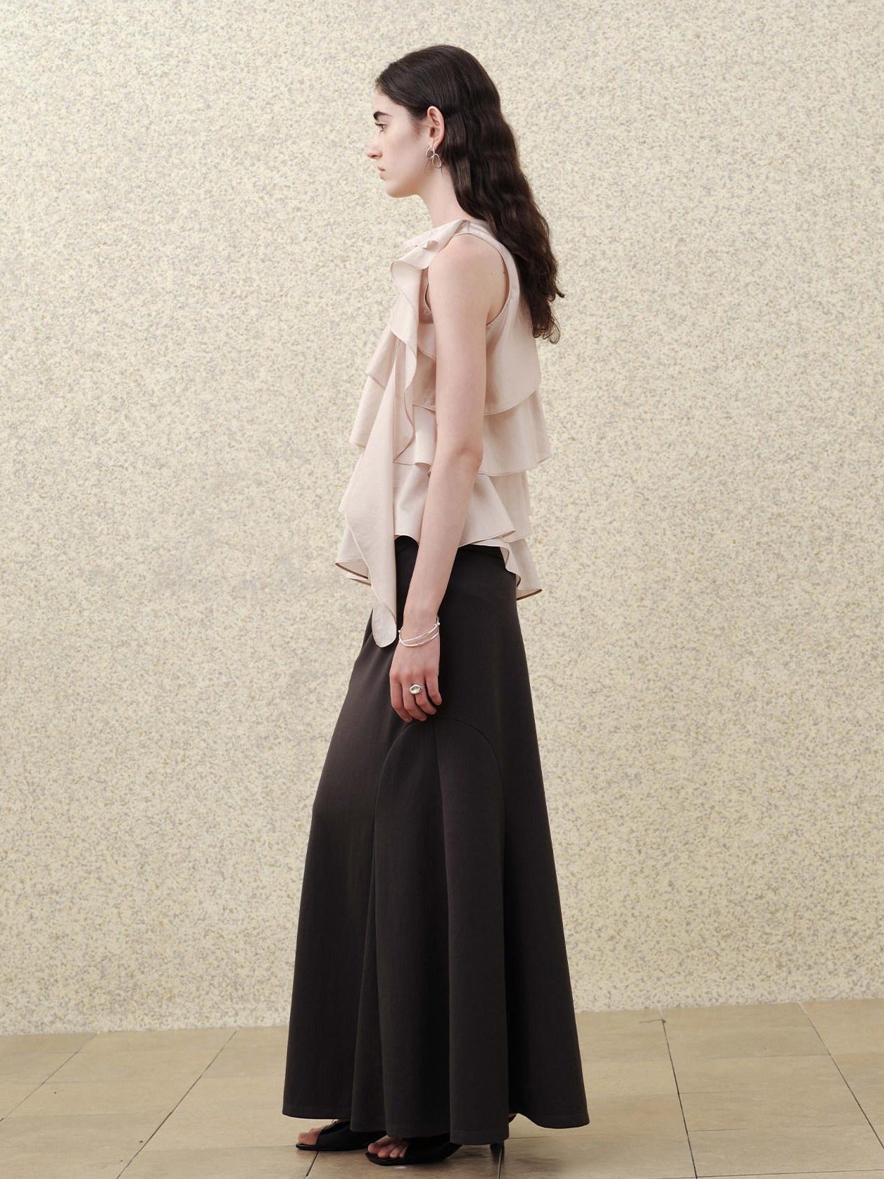 someonesometimes High Waist Streamline Slim Cotton Lyocell Mix Back Zip Fishtail Skirt