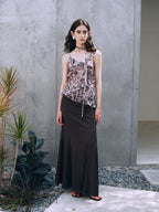 someonesometimes High Waist Streamline Slim Cotton Lyocell Mix Back Zip Fishtail Skirt