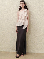 someonesometimes High Waist Streamline Slim Cotton Lyocell Mix Back Zip Fishtail Skirt