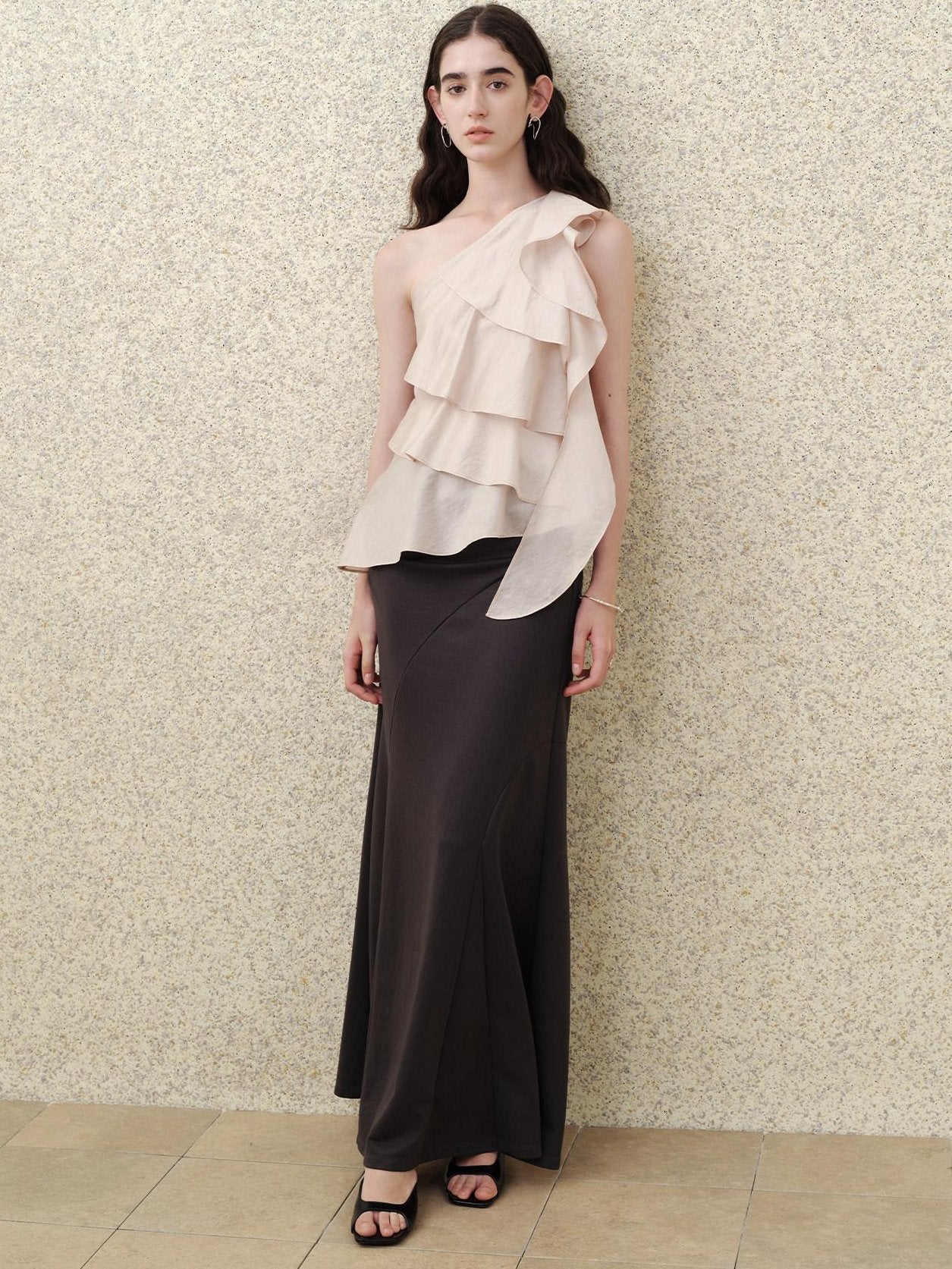someonesometimes High Waist Streamline Slim Cotton Lyocell Mix Back Zip Fishtail Skirt
