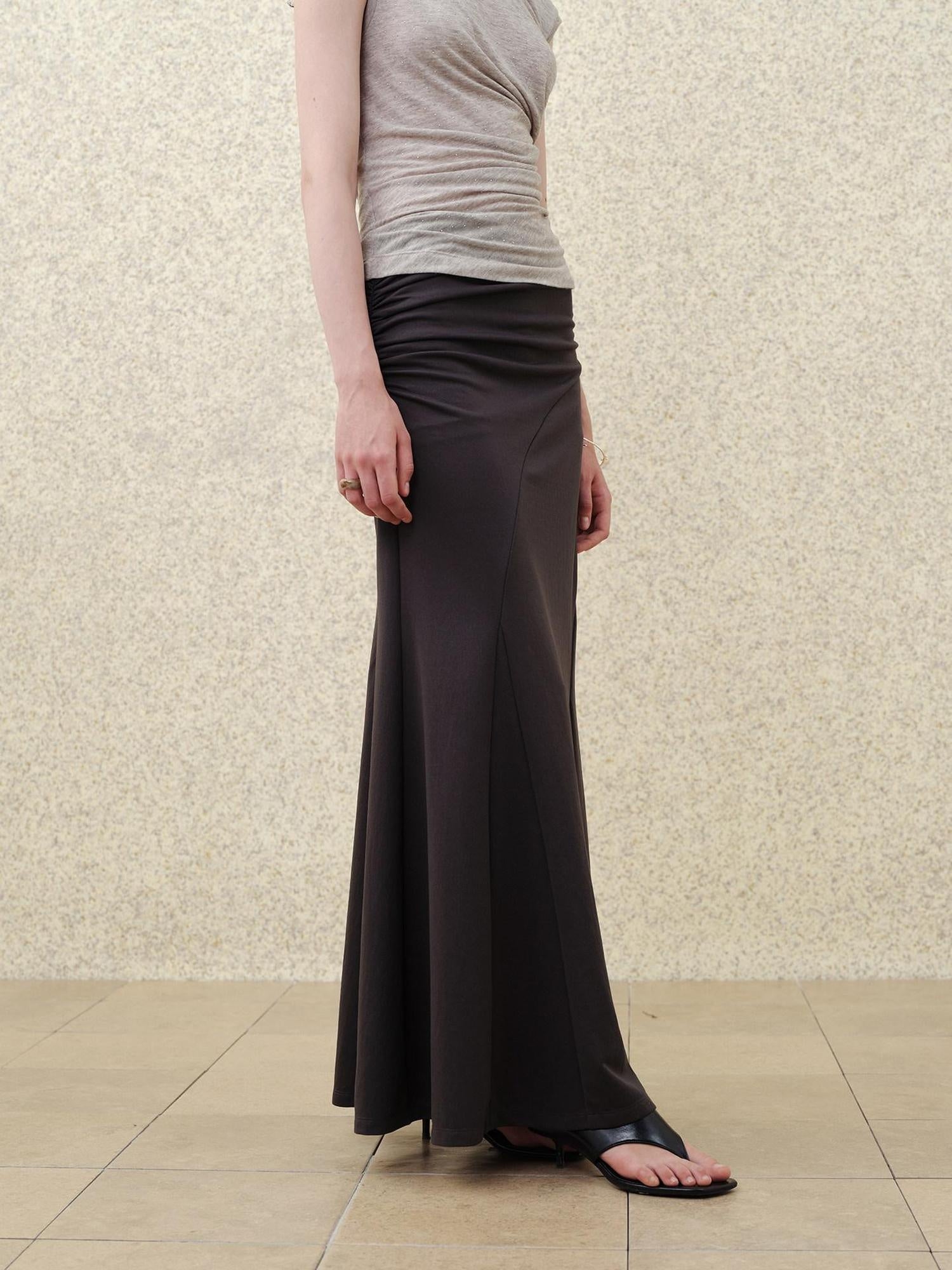 someonesometimes High Waist Streamline Slim Cotton Lyocell Mix Back Zip Fishtail Skirt