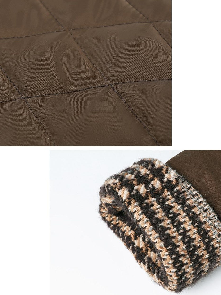 someonesometimes Houndstooth Cotton Cropped Loose Workwear Women Turn Collar Bomber Jackets