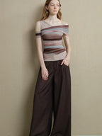 someonesometimes Icy Tie Dye Slim Fit Asymmetric Shoulder Women Workwear Off Shoulder Crop Tops