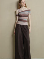 someonesometimes Icy Tie Dye Slim Fit Asymmetric Shoulder Women Workwear Off Shoulder Crop Tops