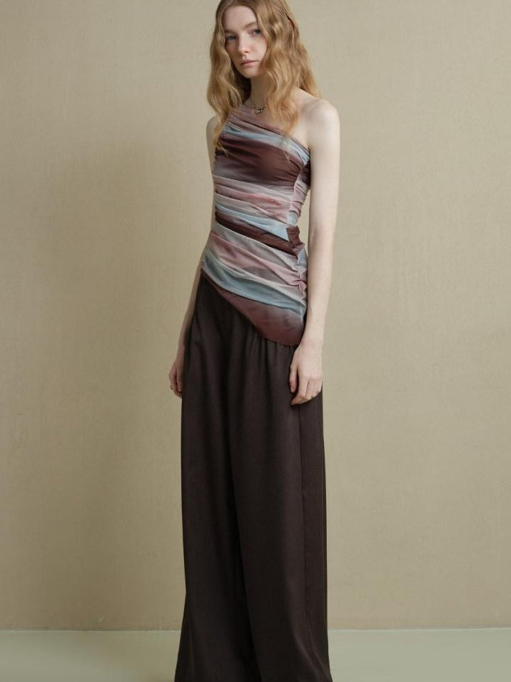 someonesometimes Icy Tie Dye Slim Fit Asymmetric Shoulder Women Workwear Off Shoulder Crop Tops