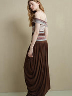 someonesometimes Icy Tie Dye Slim Fit Asymmetric Shoulder Women Workwear Off Shoulder Crop Tops