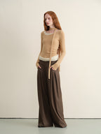 someonesometimes Khaki Plaid Patchwork Slim Crew Neck Women Knit Spandex Long Sleeve T-Shirts