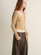 someonesometimes Khaki Plaid Patchwork Slim Crew Neck Women Knit Spandex Long Sleeve T-Shirts