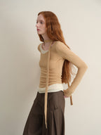 someonesometimes Khaki Plaid Patchwork Slim Crew Neck Women Knit Spandex Long Sleeve T-Shirts