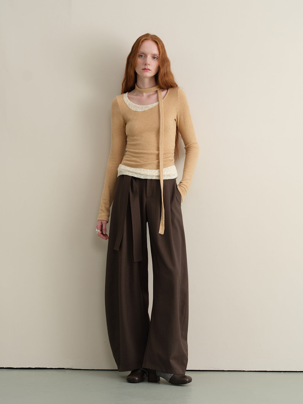 someonesometimes Khaki Plaid Patchwork Slim Crew Neck Women Knit Spandex Long Sleeve T-Shirts