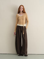 someonesometimes Khaki Plaid Patchwork Slim Crew Neck Women Knit Spandex Long Sleeve T-Shirts