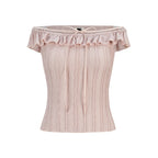 someonesometimes_Lace_Tie_Slim_Fit_Short_Solid_Mauve_Cream_Daily_Chic_Off_Shoulder_Crop_Tops_MISSTT