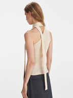 someonesometimes Lace Up Off Shoulder Slim Commuter Workwear Chic Beige Polyester Blend