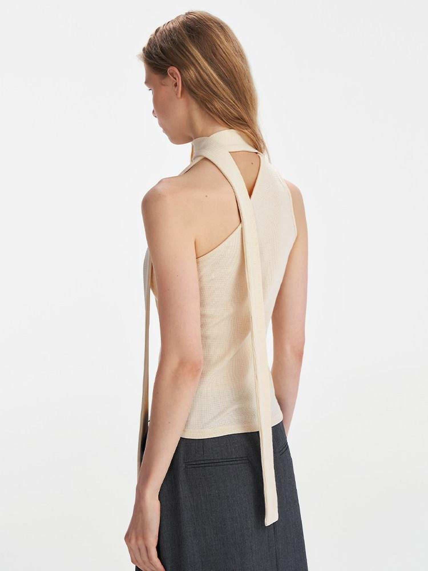 someonesometimes Lace Up Off Shoulder Slim Commuter Workwear Chic Beige Polyester Blend