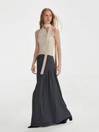 someonesometimes Lace Up Off Shoulder Slim Commuter Workwear Chic Beige Polyester Blend