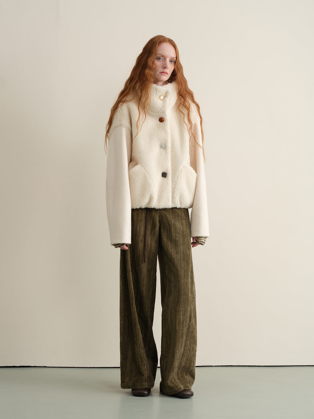 someonesometimes Lambswool Lined Relaxed Notched Lapel Women Beige Wool Blend Wool Coats