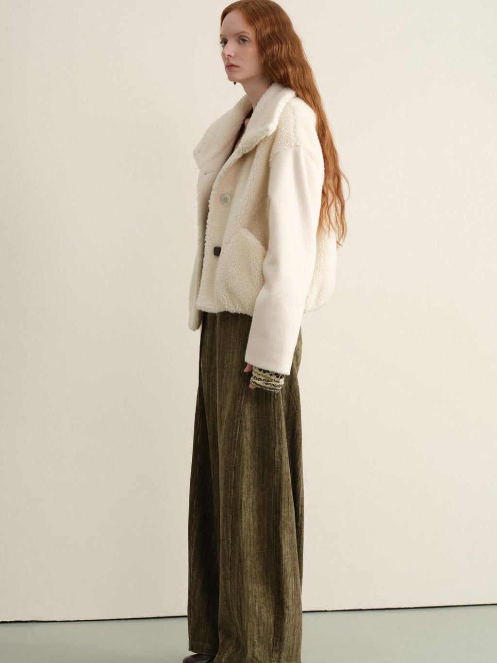 someonesometimes Lambswool Lined Relaxed Notched Lapel Women Beige Wool Blend Wool Coats