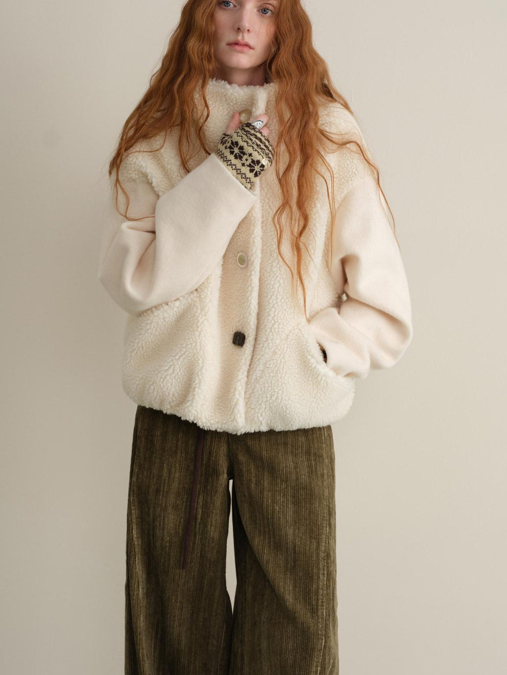 someonesometimes Lambswool Lined Relaxed Notched Lapel Women Beige Wool Blend Wool Coats