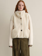 someonesometimes Lambswool Lined Relaxed Notched Lapel Women Beige Wool Blend Wool Coats