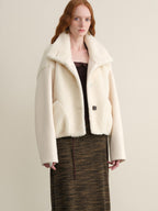 someonesometimes Lambswool Lined Relaxed Notched Lapel Women Beige Wool Blend Wool Coats